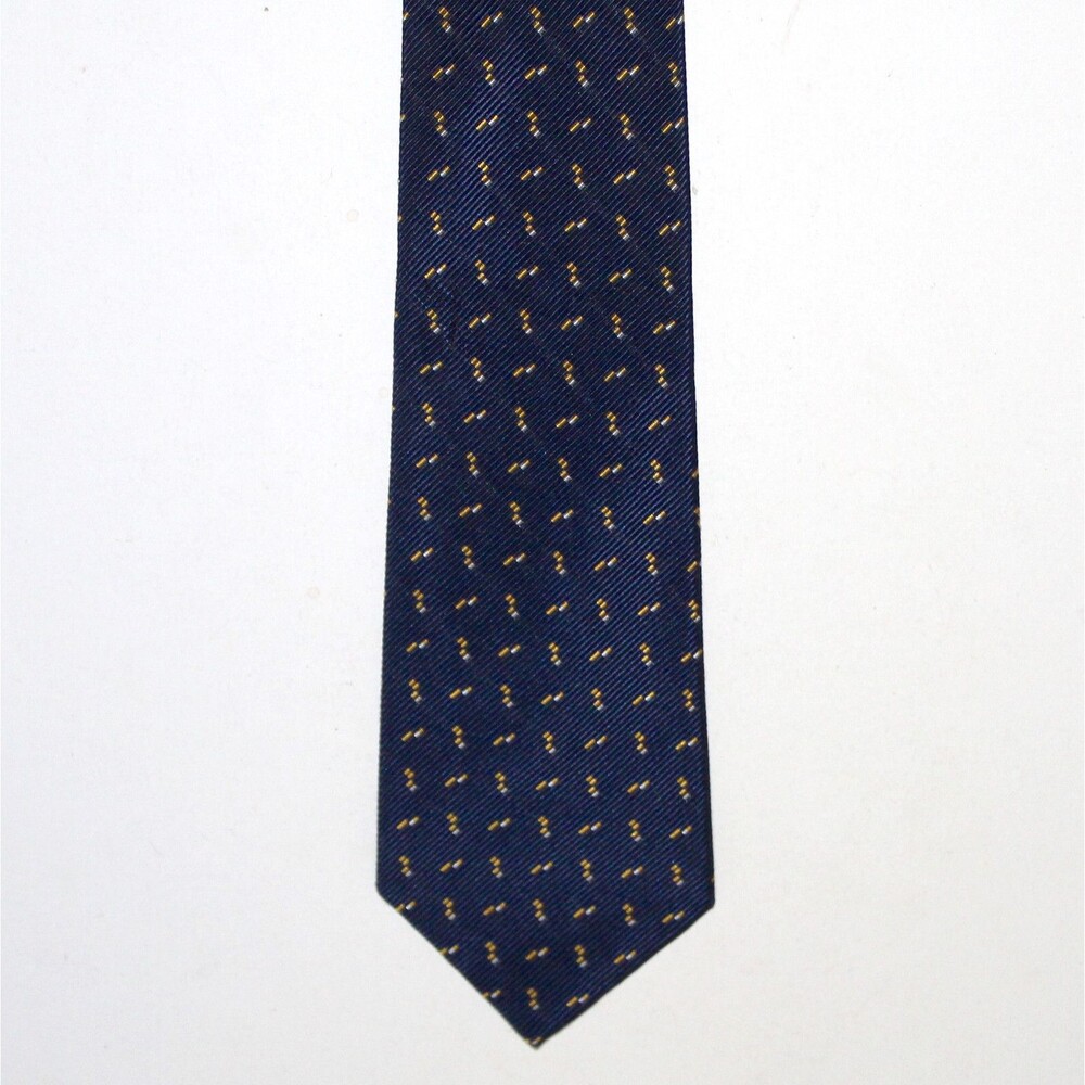 Ralph Lauren Necktie blue yellow USA hand finished cotton silk ribbed